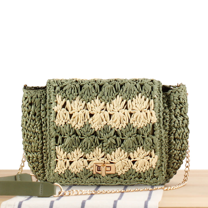 Shoulder bag made of handmade braided natural material with elegant closure Skanto