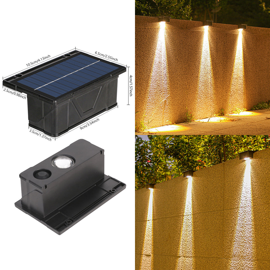 Utendørs solenergi RGB dual-stråle vegglampe med integrert solcellepanel og værbestandig monteringsbase Skanto