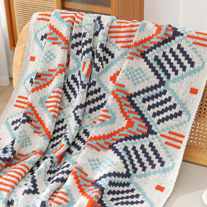 Kvinnenes mønstrede kosepledd med frynser og geometrisk design Skanto