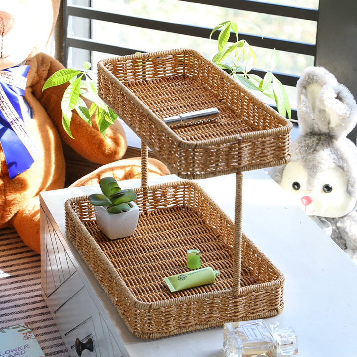Multi-Tiered Wicker Storage Display Tray Skanto