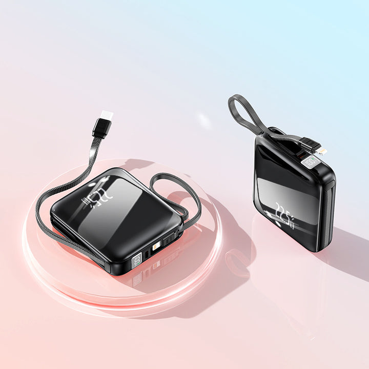 Bærbar powerbank med integrert digitaldisplay og multifunksjonell ladekabel Skanto