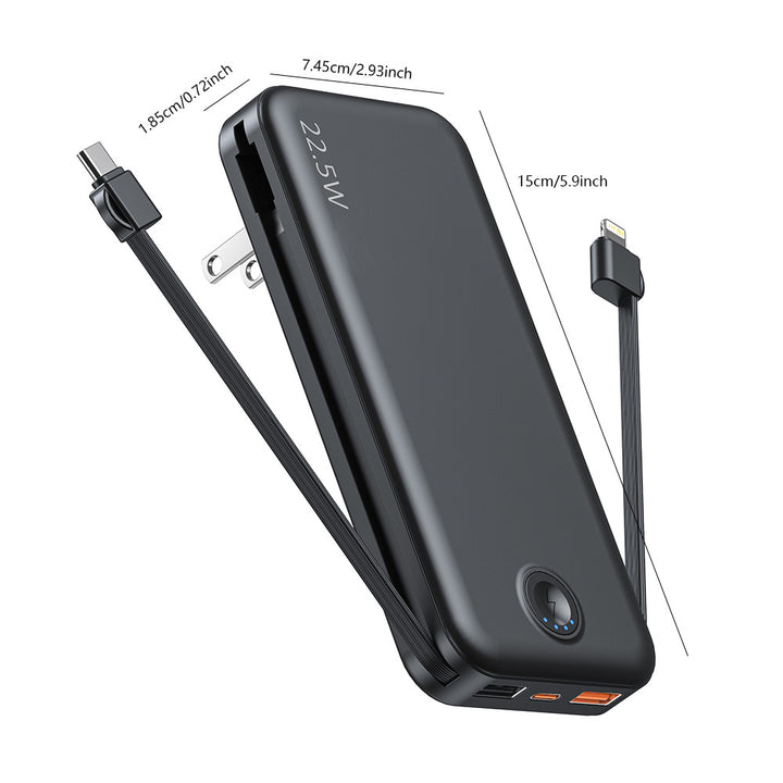 Powerbank med integrert veggkontakt og hurtigladende type-C-funksjon Skanto