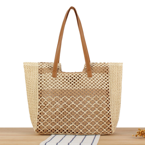Woven strandbag med læderhåndtag Skanto