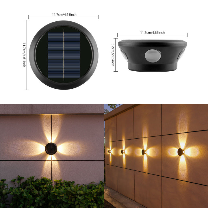 Rund Solvegglampe Med Kvadrant-Stråle LED Dekorativ Utendørs Vegglampe Og Værbestandig Hus Skanto