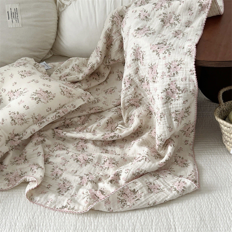 Unisex Bomull Muslin Teppe med Blomsterdesign og Volangdetaljer Skanto