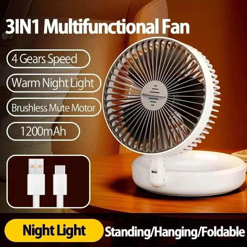 Unisex en størrelse kompakt sammenleggbart oppladbart USB Type C skrivebordsvifte med justerbar tilt-vinkel og innebygget LED-nattlampe Skanto