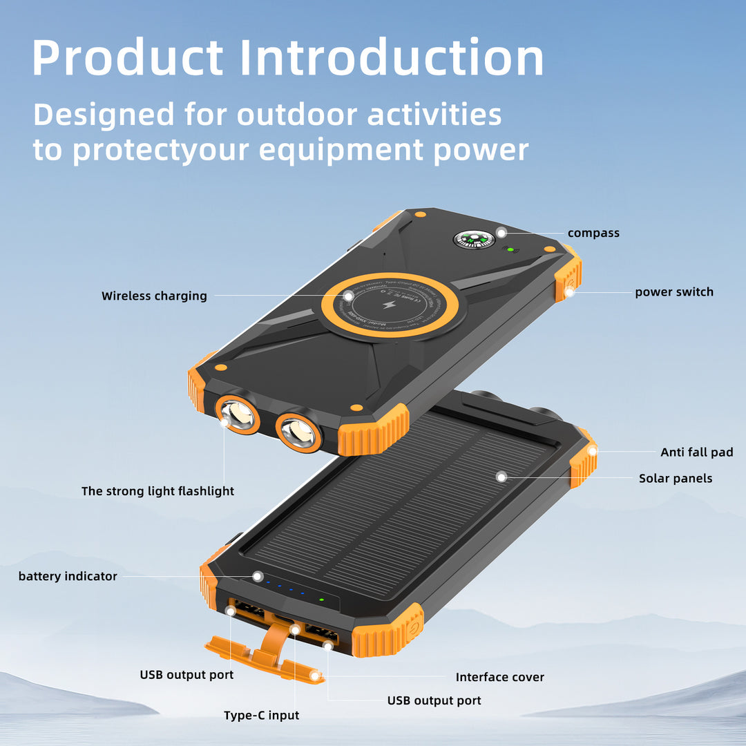 Solcelledet Powerbank med Innebygd Kompass og LED-Lys Skanto