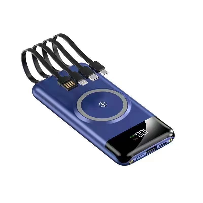 Bærbar powerbank med trådløs ladingsfunksjon og multifunksjonskabel Skanto