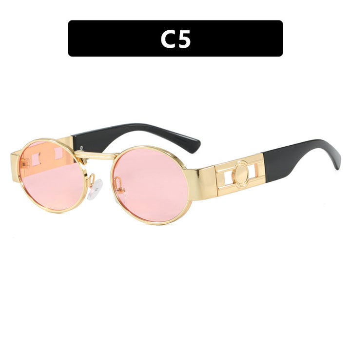 Dame rund solbrille med moderne metallramme og UV-beskyttelse Skanto