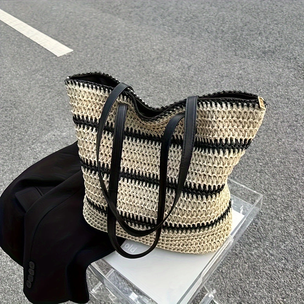 Elegant Raffia handle bag with leather handles Skanto