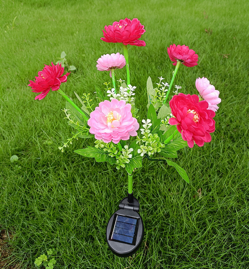 Solcel-drevet livaktig blomst hage stake med multi-hode LED-klynge og vanntett skumringssensor