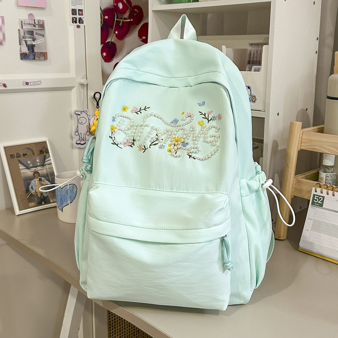 Brodert Blomster Skole Ryggsekk