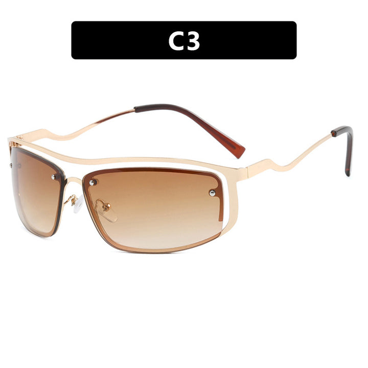 Damer futuristisk solbrille med elegant metallramme og høye transparente glass Skanto