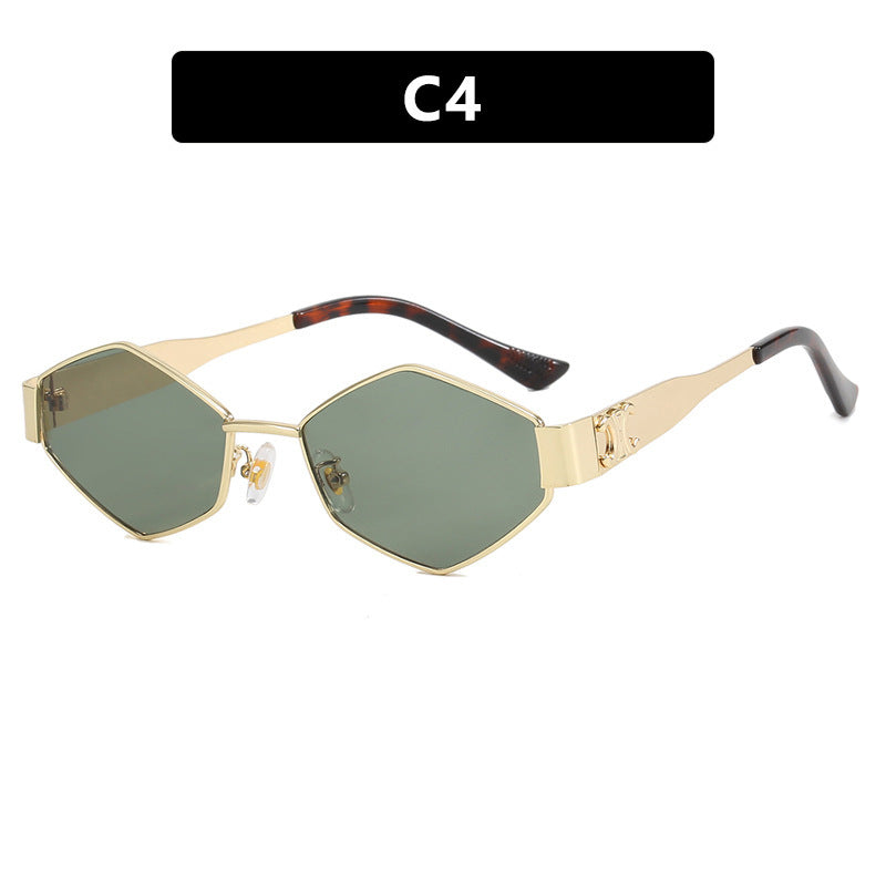 Dame hexagonal designer solbrille med innovativ metallramme Skanto
