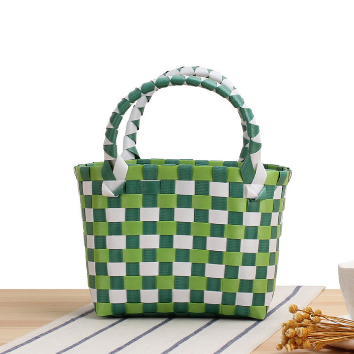 Woven Handbag with Plaid Pattern Skanto