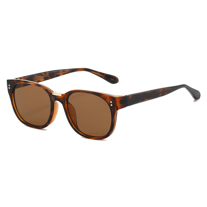 Dame moteriktig solbrille med gjennomsiktig ramme og elegante detaljer Skanto