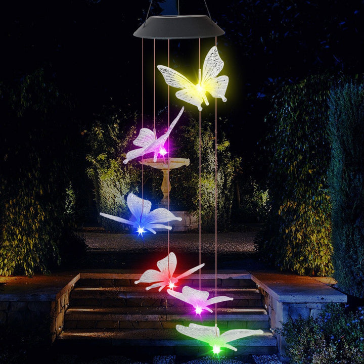 Solcelle-drevet hengende kolibri LED vindklokke med fargeforandrende RGB akrylfugler og værbestandig topp Skanto