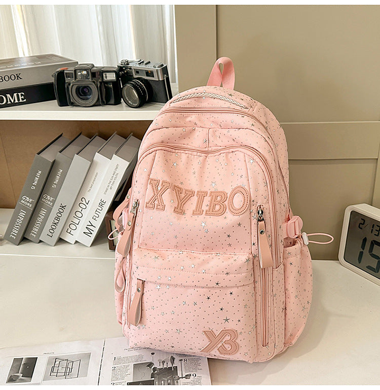Multi-Pocket Stjerne-utsmykket Skole Rygsekk