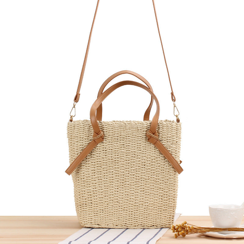 Elegant Flettet Crossbody Bag med Læderhåndtag Skanto
