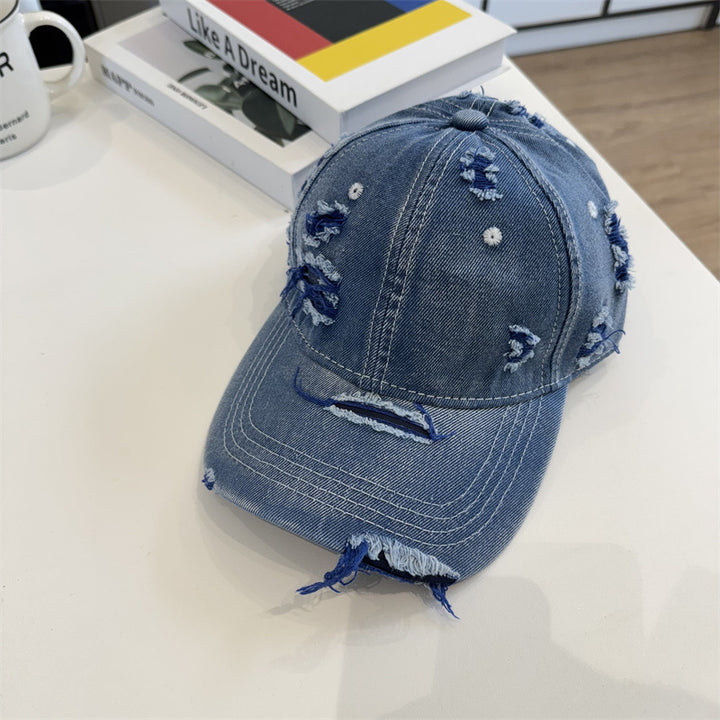 Kvinnes Slitt Denim Baseball Caps Skanto