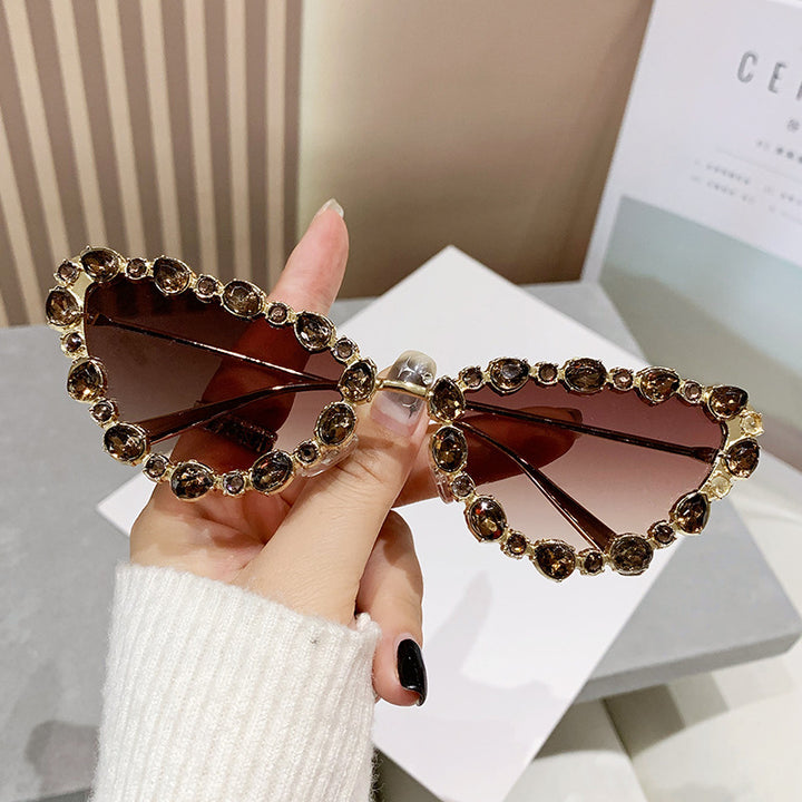 Dame Glamourøs Cat-Eye Solbrille med glitrende Strassdetaljer Skanto