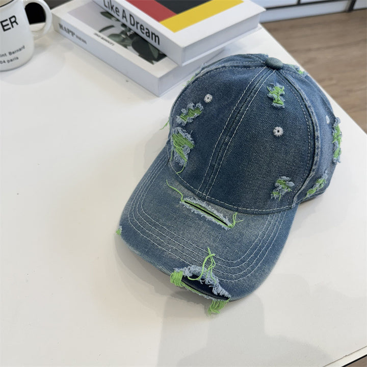 Kvinnes Slitt Denim Baseball Caps Skanto