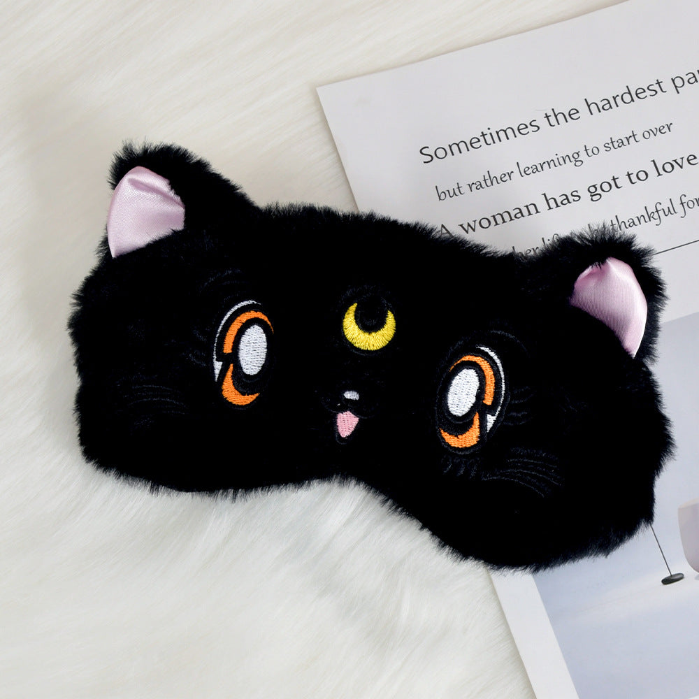 Damen nan fluffy sovemask med broderte kattemotiv og myke komfortører Skanto