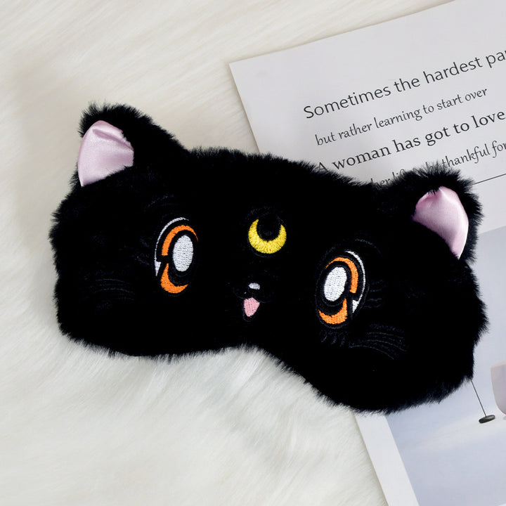 Damen nan fluffy sovemask med broderte kattemotiv og myke komfortører Skanto