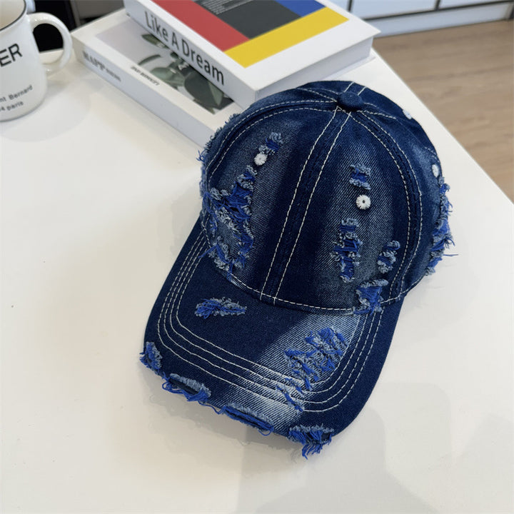 Kvinnes Slitt Denim Baseball Caps Skanto