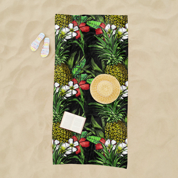 Strandhåndkle med eksotisk ananas- og palmemønster Skanto