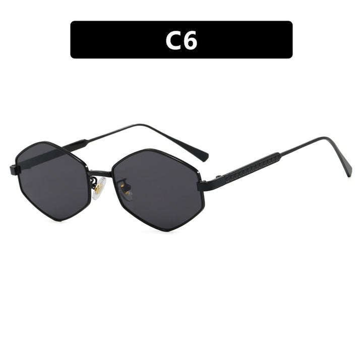 Dame hexagonal solbrille med elegante metallaksenter og UV-beskyttelse Skanto