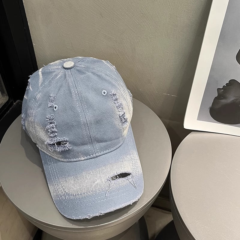 Kvinne's Slitt Svart Denim Baseball Caps Skanto
