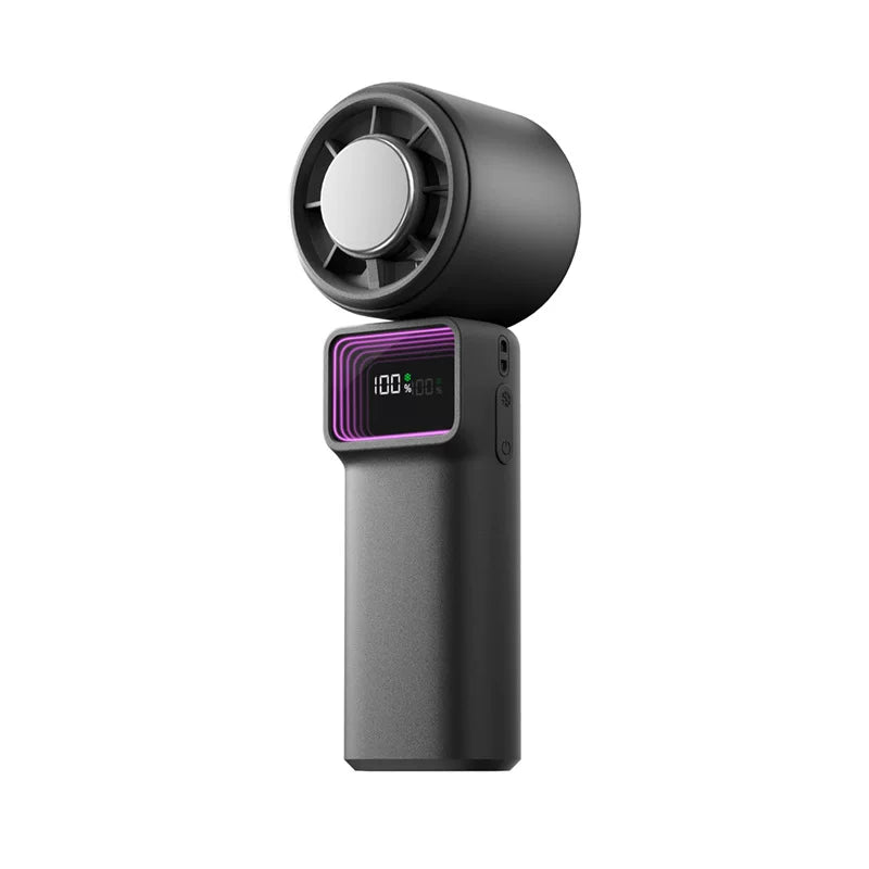 Unisex en størrelse kompakt bærbar sammenleggbart kjøleventilator med digitalt LED-display, trinnløs hastighetsregulering, én-knapps kjølemode, USB-C-lading og bordbasis Skanto