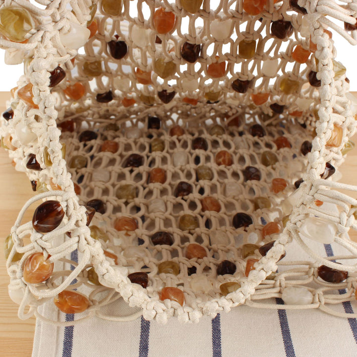 Hand-knotted basket bag with colorful beads Skanto