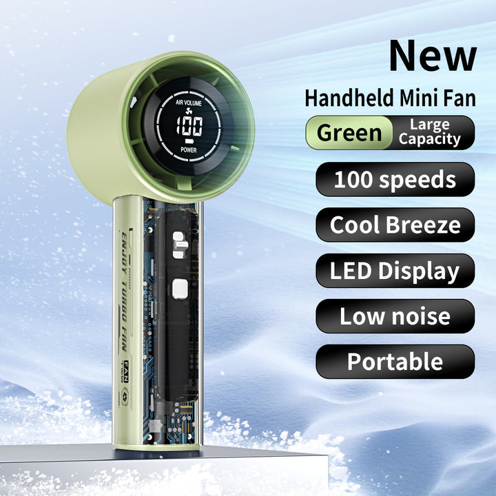 Unisex nan kompakt Mini-Håndvifte med LED-skjerm, trinnløs hastighetskontroll og stille motor Skanto