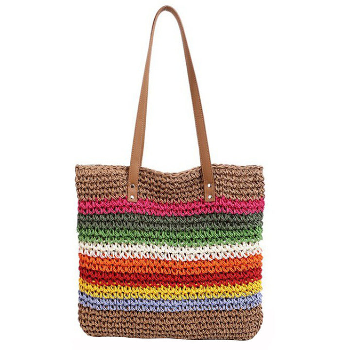 Håndlaget strandveske med fargerikt stripe mønster Skanto