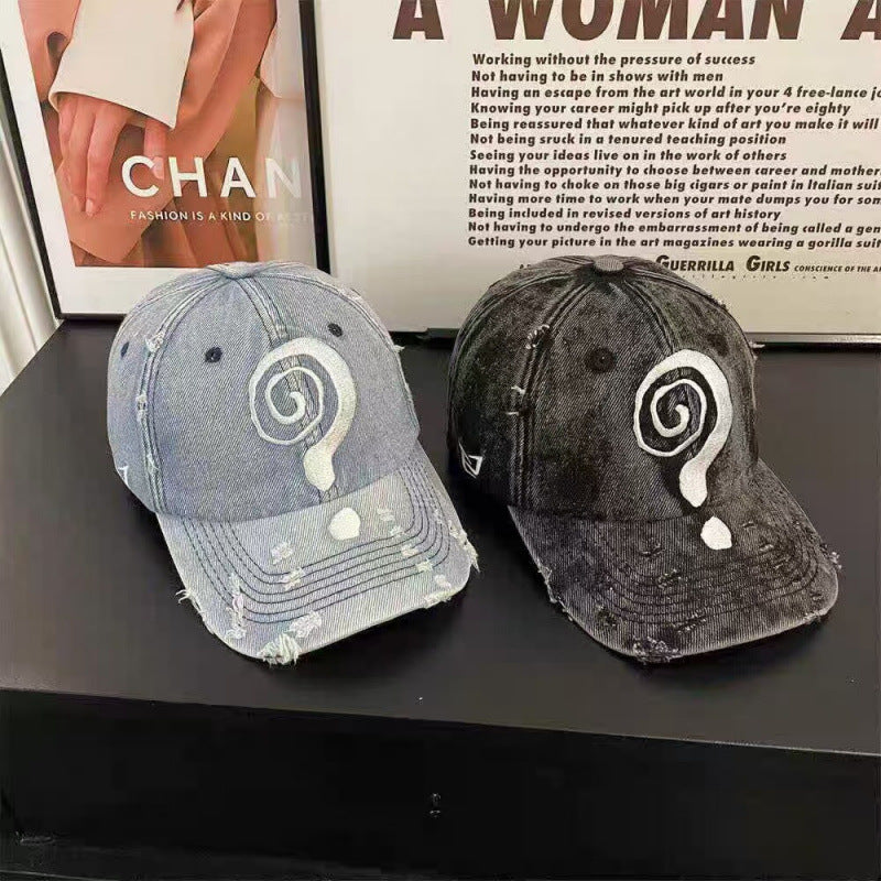 Kvinne Slitt Denimbasedball Caps med Grafisk Design Skanto
