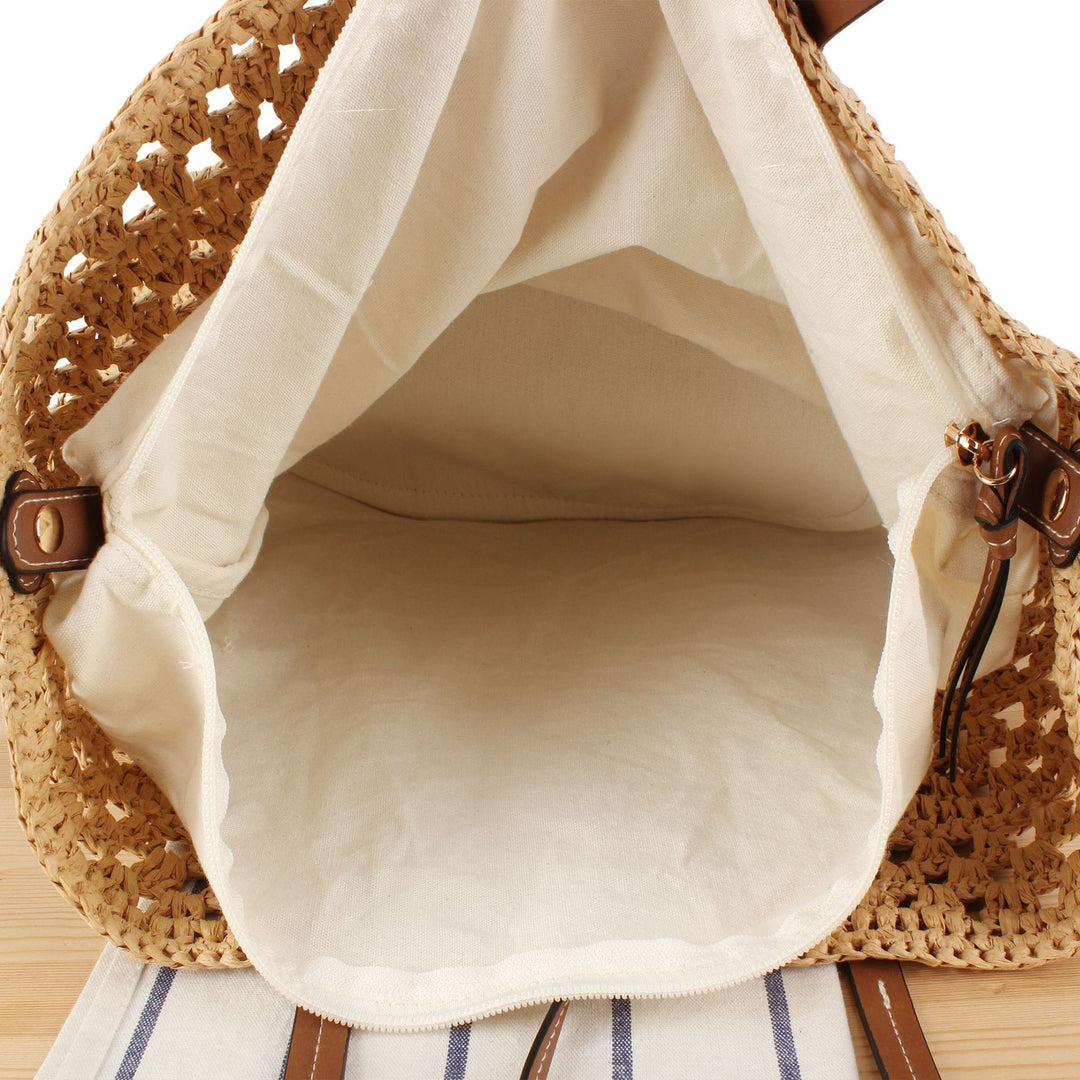 Hand-knotted natural material tote bag with sturdy leather handles Skanto