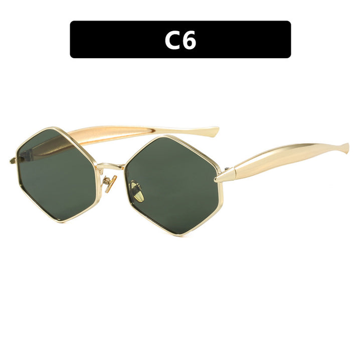 Dame hexagonal solbrille med elegant metallramme og UV-beskyttelse Skanto