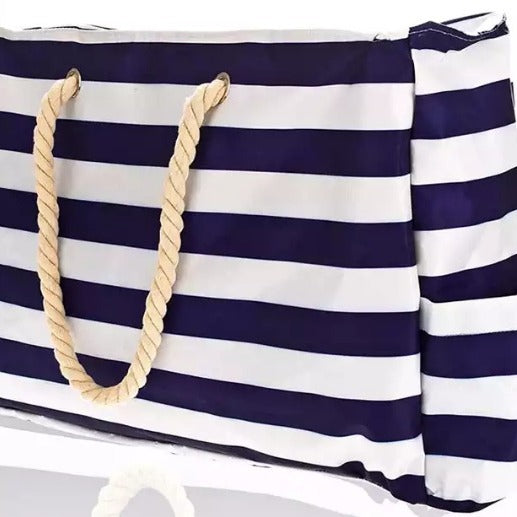 Stor strandveske med maritimt stripemønster Skanto
