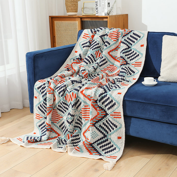 Kvinnenes mønstrede kosepledd med frynser og geometrisk design Skanto