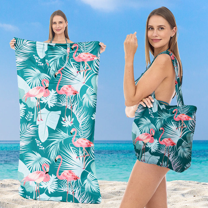 Multifunksjonelt strandhåndkle med integrert bærebag Skanto