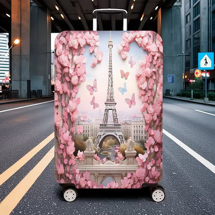 Unisex nan elastisk koffertrekk med tredimensjonalt blomst- og sommerfuglmotiv for trolley med glidelås og sklisikker innvendig festing Skanto