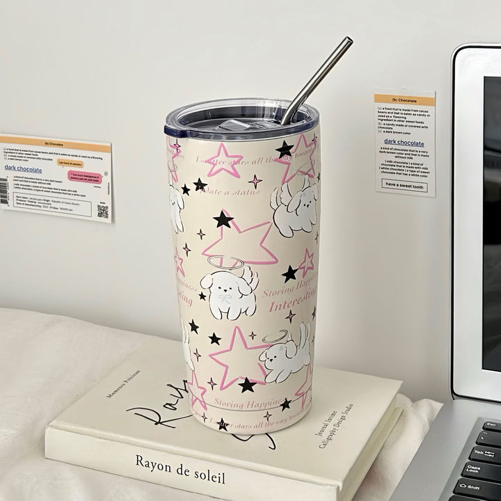 Damen Isoliertrinkbecher mit sicherem Silikondeckel und lustigem Hunde-Design Skanto