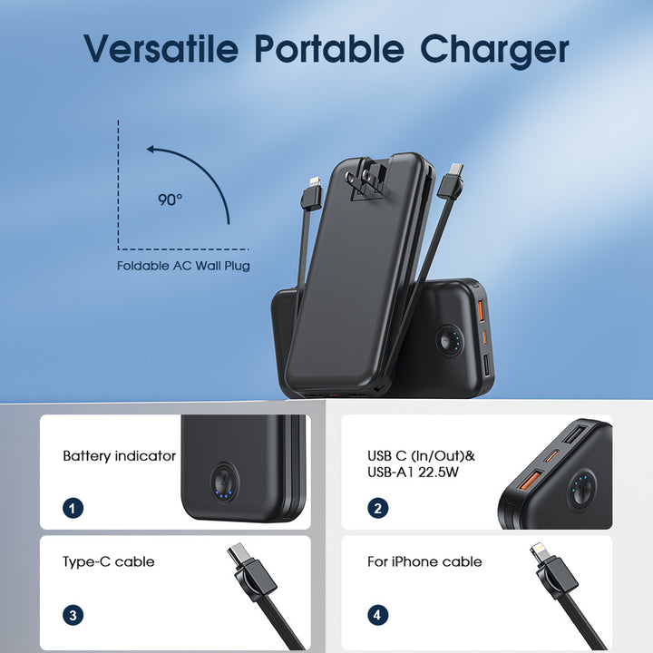 Powerbank med integrert veggkontakt og dual ladingsfunksjon Skanto