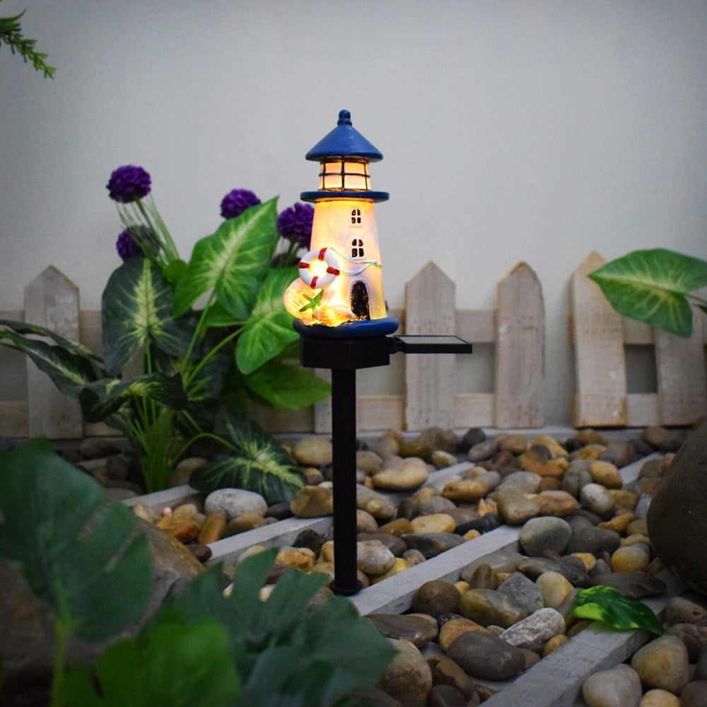 Solar-drevet kystfyr hage stake lys med varm LED harpiks lanterne og skumrings-til-rosa sensor Skanto