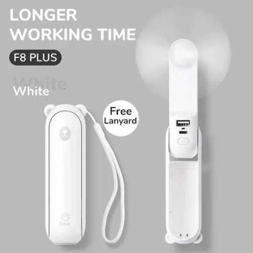 Unisex standard størrelse sammenleggbar oppladbar bærbar mini-vifte med integrert USB-powerbank og lanyard Skanto