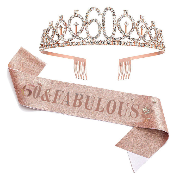 Damer Glitrende bursdags tiara sett med sashes Skanto