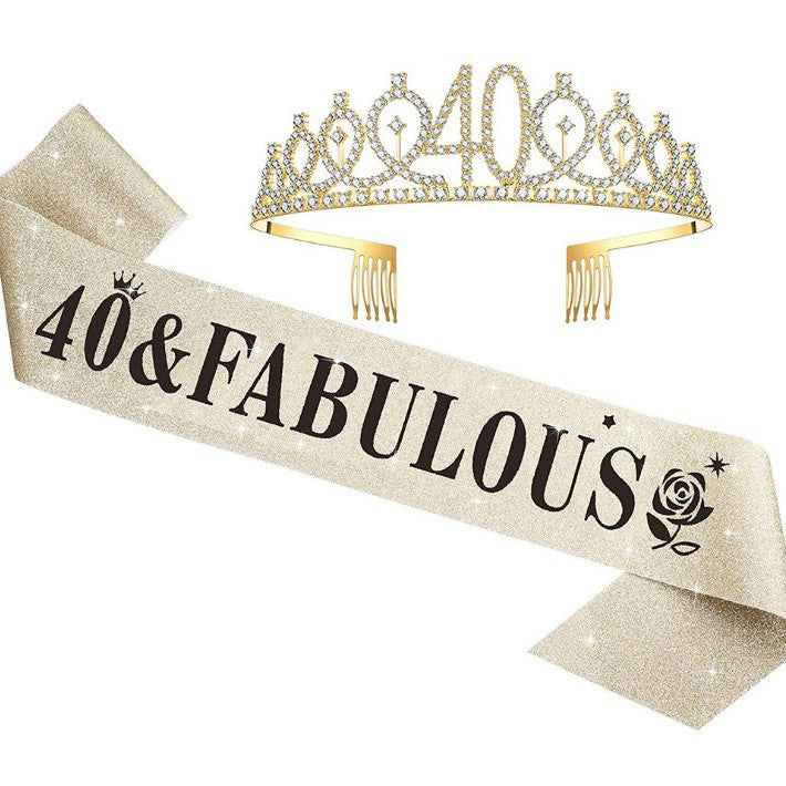 Damer Glitrende bursdags tiara sett med sashes Skanto