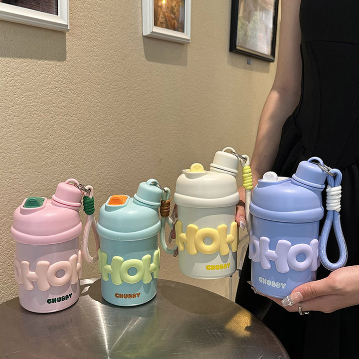 Damen isolierte Wasserflasche mit ergonomischem Tragegriff und fröhlichem Motiv Skanto